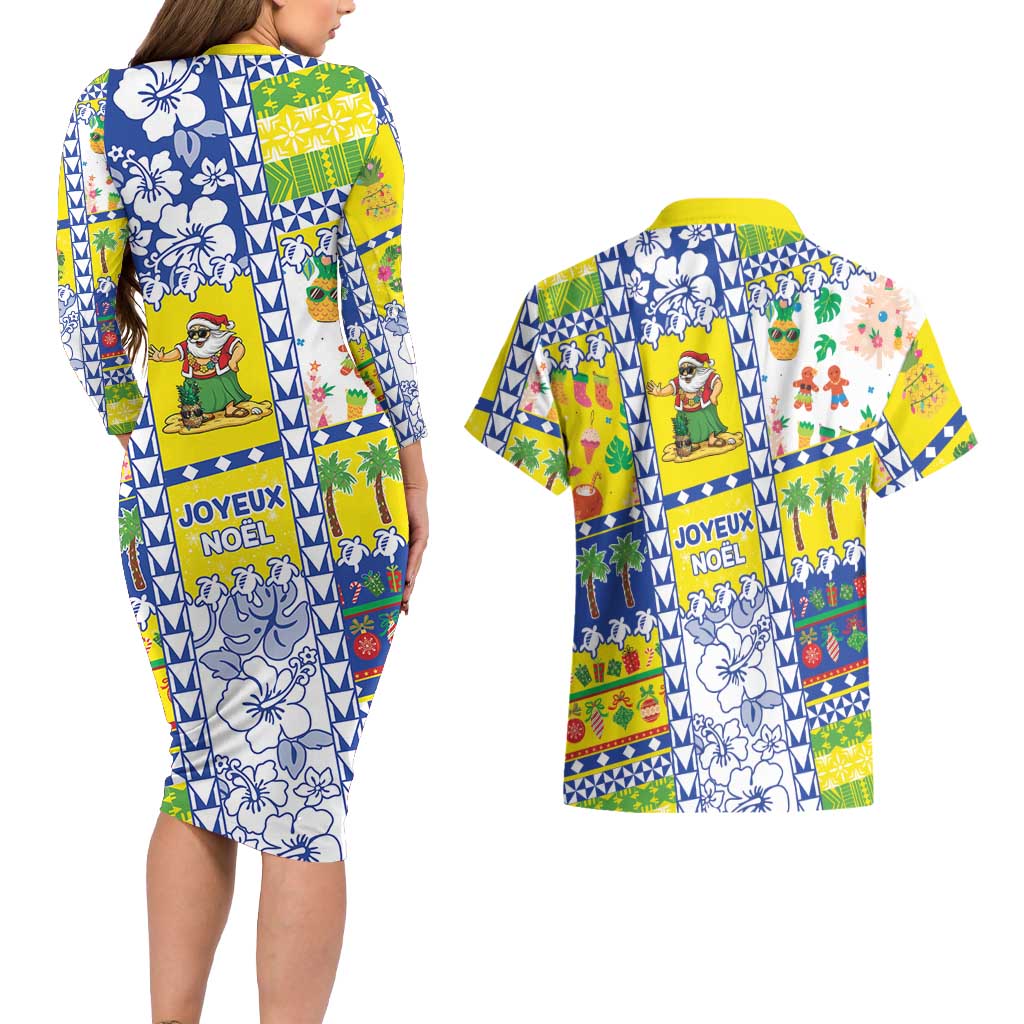 New Caledonia Christmas Couples Matching Long Sleeve Bodycon Dress and Hawaiian Shirt Festive Beach Vibes - Polynesian Pride