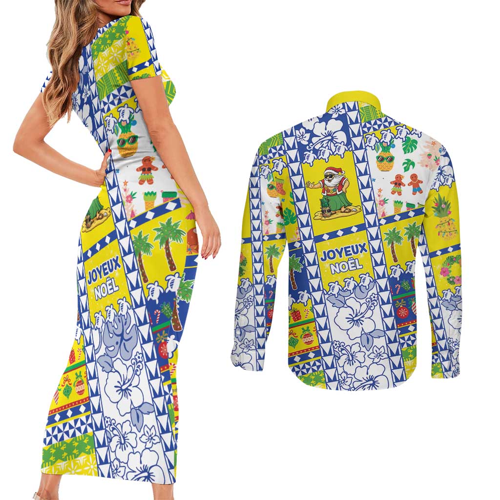 New Caledonia Christmas Couples Matching Short Sleeve Bodycon Dress and Long Sleeve Button Shirt Festive Beach Vibes - Polynesian Pride
