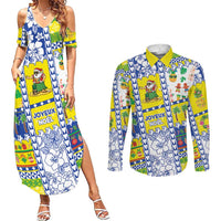 New Caledonia Christmas Couples Matching Summer Maxi Dress and Long Sleeve Button Shirt Festive Beach Vibes - Polynesian Pride