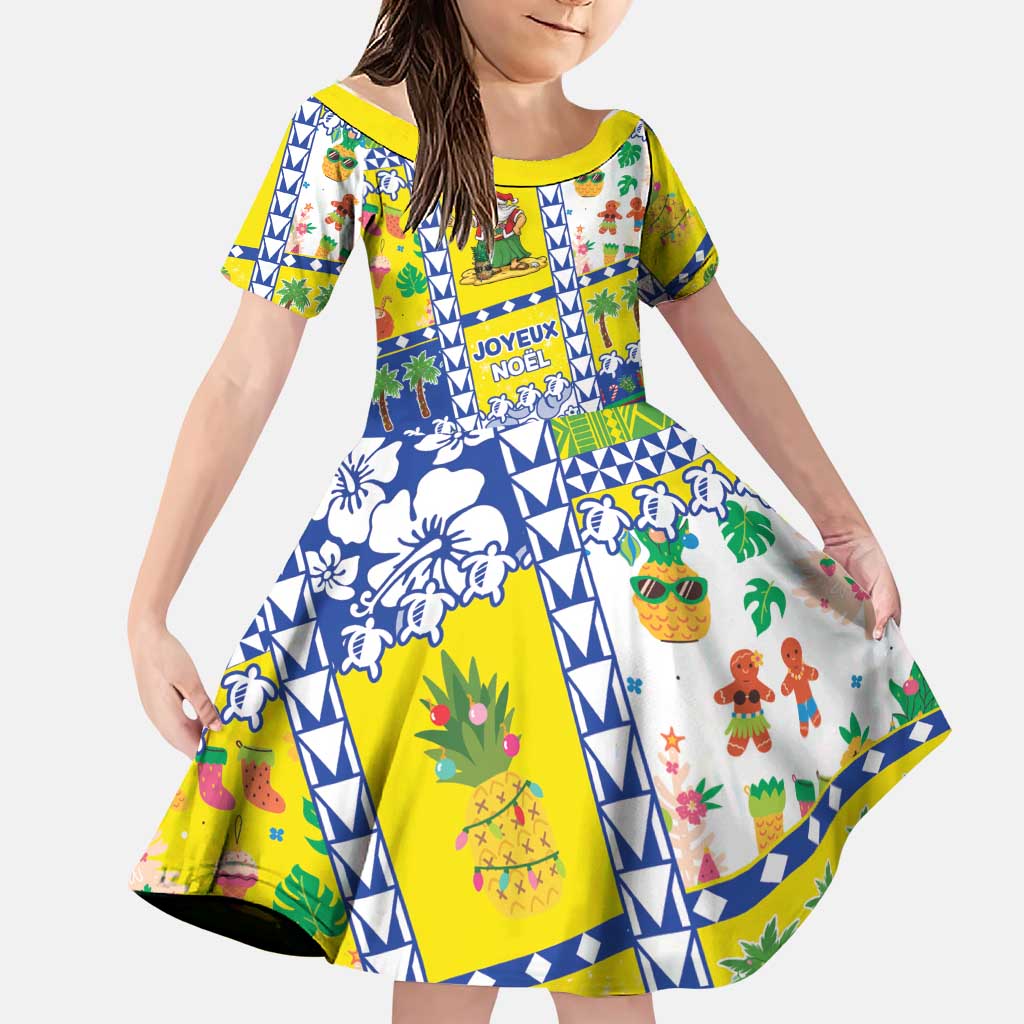New Caledonia Christmas Family Matching Mermaid Dress and Hawaiian Shirt Festive Beach Vibes LT05 Daughter's Dress Yellow - Polynesian Pride