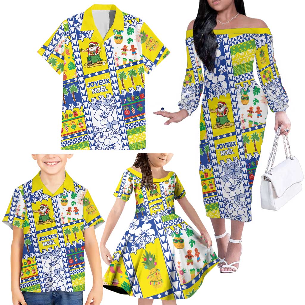 New Caledonia Christmas Family Matching Off The Shoulder Long Sleeve Dress and Hawaiian Shirt Festive Beach Vibes LT05 - Polynesian Pride