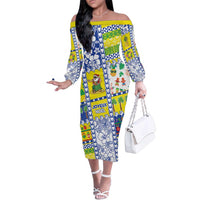 New Caledonia Christmas Family Matching Off The Shoulder Long Sleeve Dress and Hawaiian Shirt Festive Beach Vibes LT05 Mom's Dress Yellow - Polynesian Pride