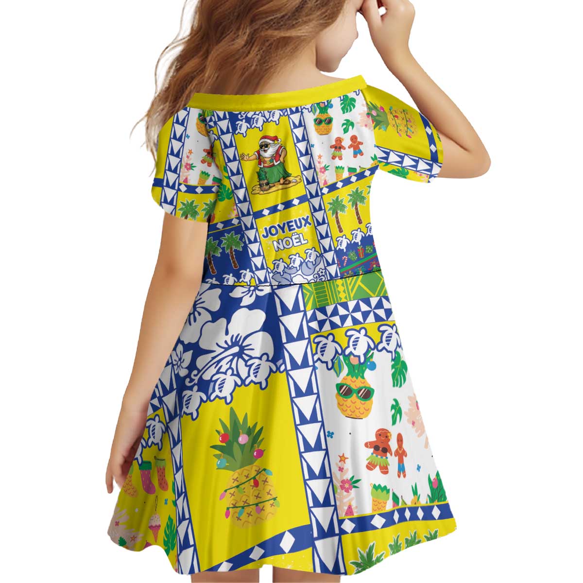 New Caledonia Christmas Kid Short Sleeve Dress Festive Beach Vibes - Polynesian Pride