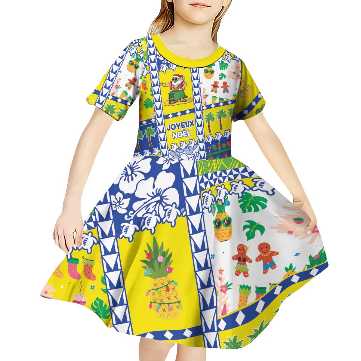 New Caledonia Christmas Kid Short Sleeve Dress Festive Beach Vibes - Polynesian Pride