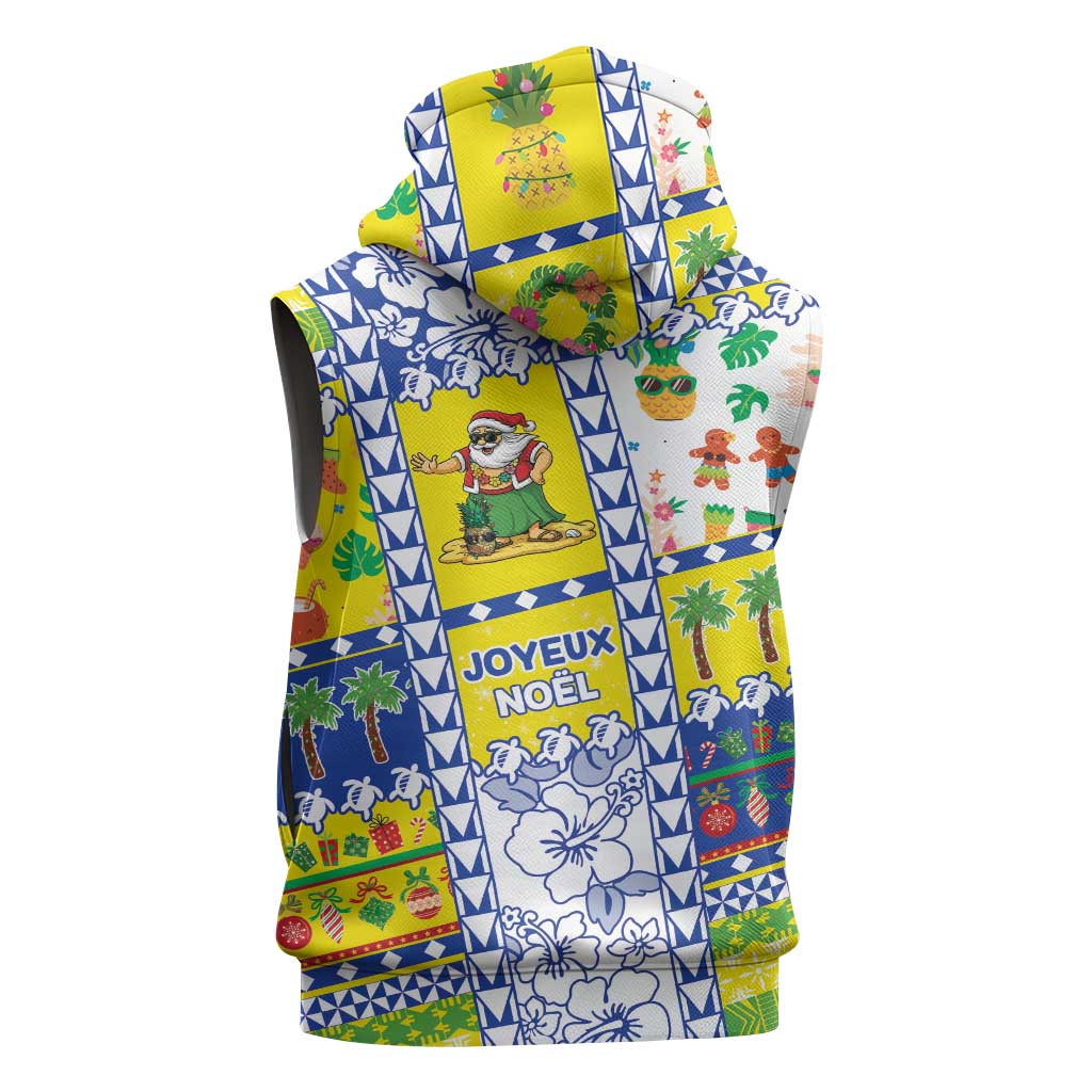 New Caledonia Christmas Sleeveless Zip Hoodie Festive Beach Vibes - Polynesian Pride