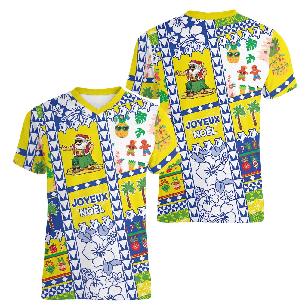 New Caledonia Christmas Women V-Neck T-Shirt Festive Beach Vibes - Polynesian Pride