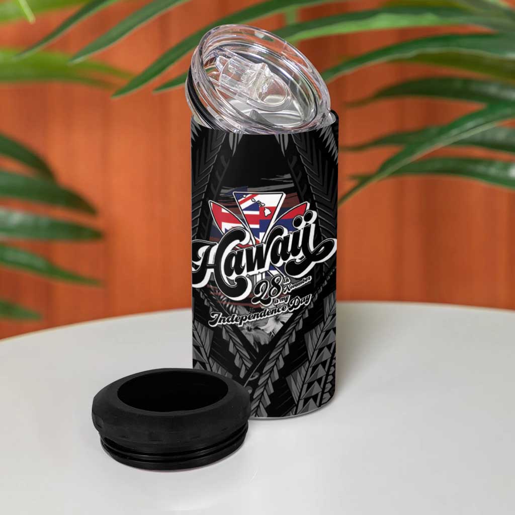 Hawaii November 28th 4 in 1 Can Cooler Tumbler Kanaka Maoli Tribal Pattern - Polynesian Pride