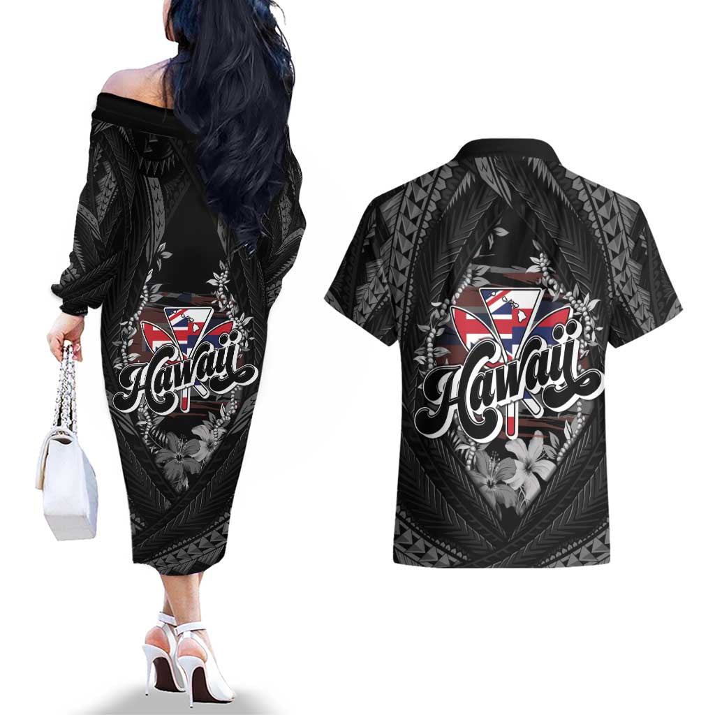 Hawaii November 28th Couples Matching Off The Shoulder Long Sleeve Dress and Hawaiian Shirt Kanaka Maoli Tribal Pattern - Polynesian Pride