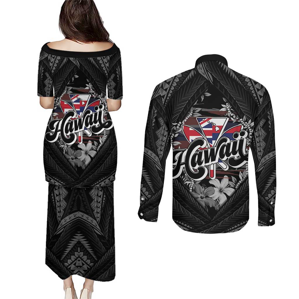 Hawaii November 28th Couples Matching Puletasi and Long Sleeve Button Shirt Kanaka Maoli Tribal Pattern - Polynesian Pride