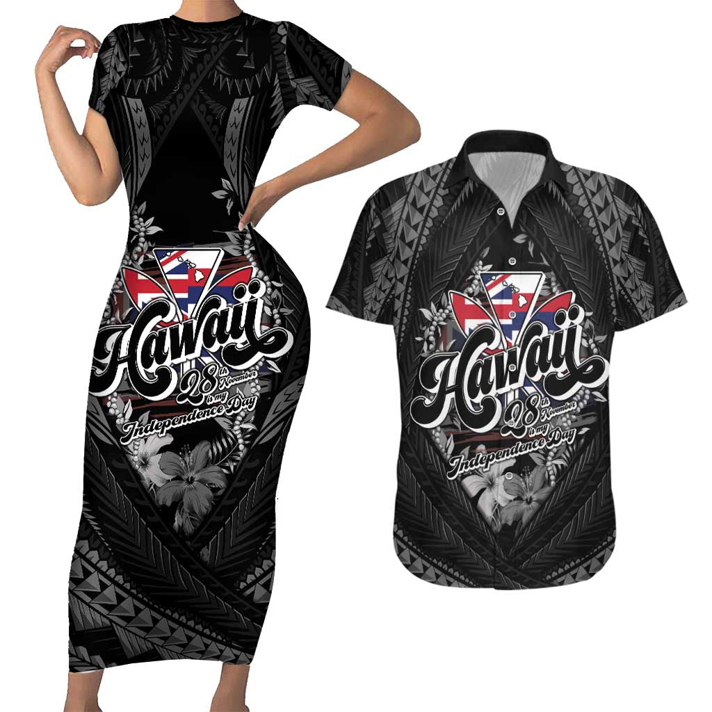 Hawaii November 28th Couples Matching Short Sleeve Bodycon Dress and Hawaiian Shirt Kanaka Maoli Tribal Pattern - Polynesian Pride