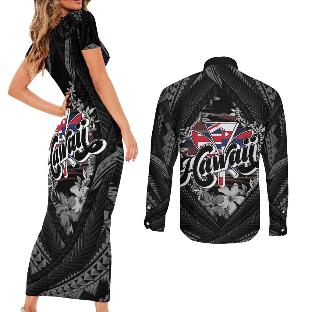 Hawaii November 28th Couples Matching Short Sleeve Bodycon Dress and Long Sleeve Button Shirt Kanaka Maoli Tribal Pattern - Polynesian Pride