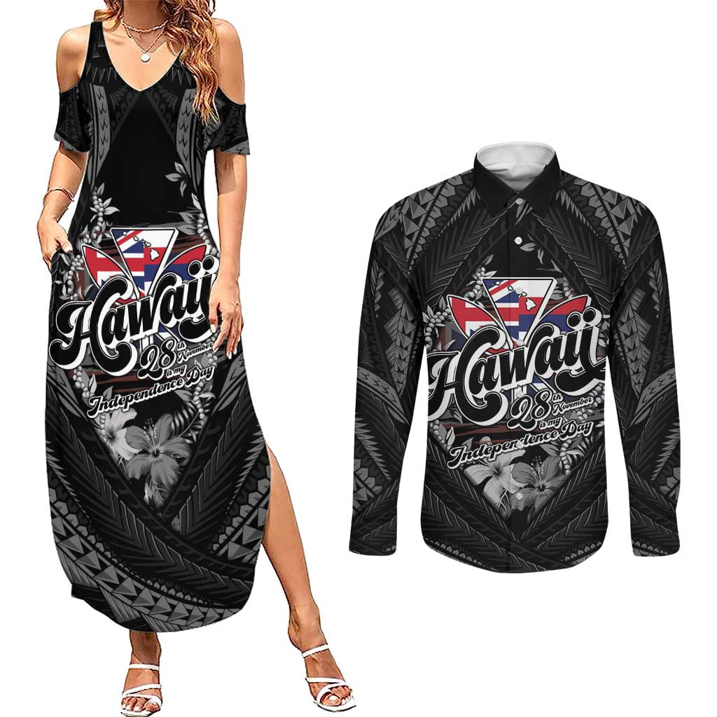 Hawaii November 28th Couples Matching Summer Maxi Dress and Long Sleeve Button Shirt Kanaka Maoli Tribal Pattern - Polynesian Pride