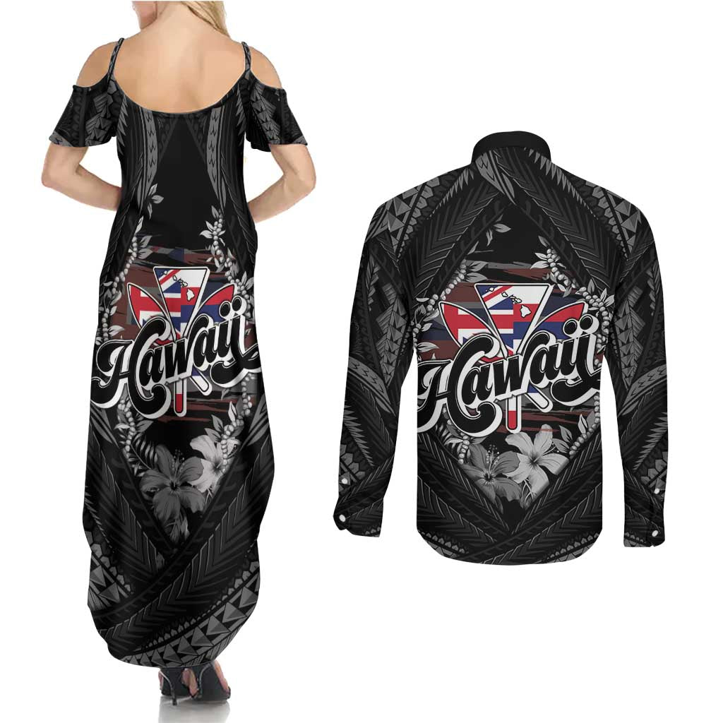 Hawaii November 28th Couples Matching Summer Maxi Dress and Long Sleeve Button Shirt Kanaka Maoli Tribal Pattern - Polynesian Pride