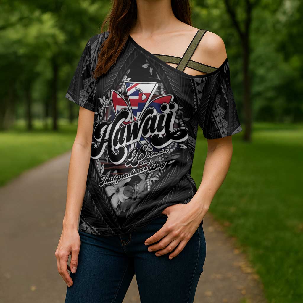 Hawaii November 28th Cross Shoulder Shirt Kanaka Maoli Tribal Pattern - Polynesian Pride