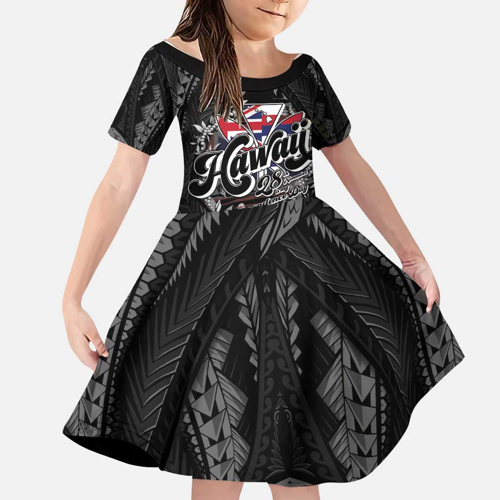 Hawaii November 28th Family Matching Long Sleeve Bodycon Dress and Hawaiian Shirt Kanaka Maoli Tribal Pattern LT05 Daughter's Dress Black - Polynesian Pride