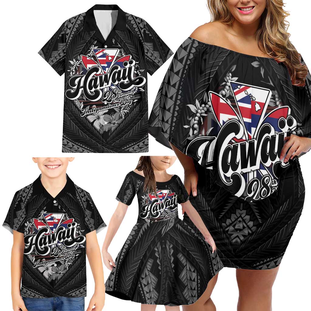 Hawaii November 28th Family Matching Off Shoulder Short Dress and Hawaiian Shirt Kanaka Maoli Tribal Pattern - Polynesian Pride