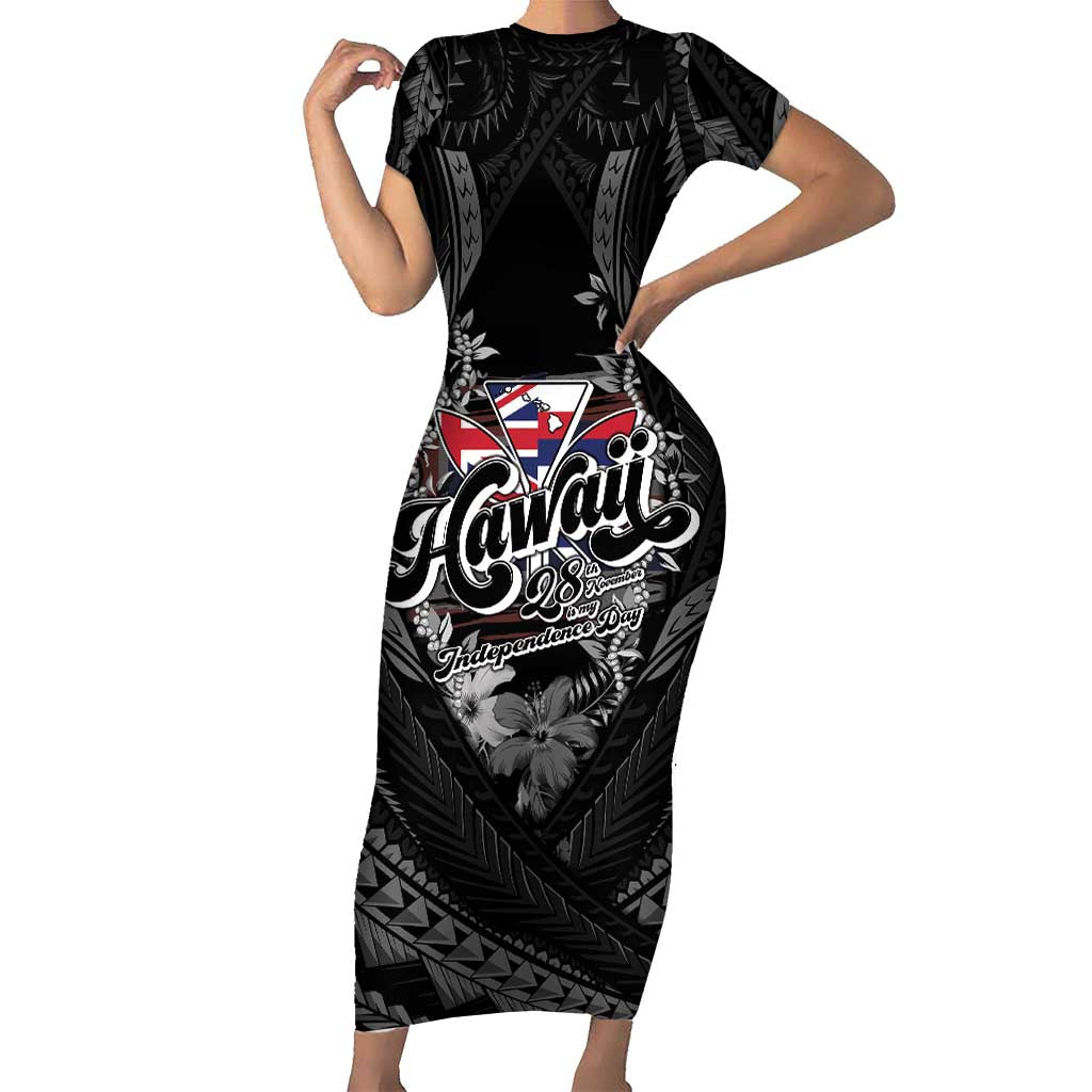 Hawaii November 28th Family Matching Short Sleeve Bodycon Dress and Hawaiian Shirt Kanaka Maoli Tribal Pattern LT05 Mom's Dress Black - Polynesian Pride