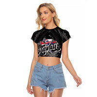 Hawaii November 28th Raglan Cropped T Shirt Kanaka Maoli Tribal Pattern - Polynesian Pride