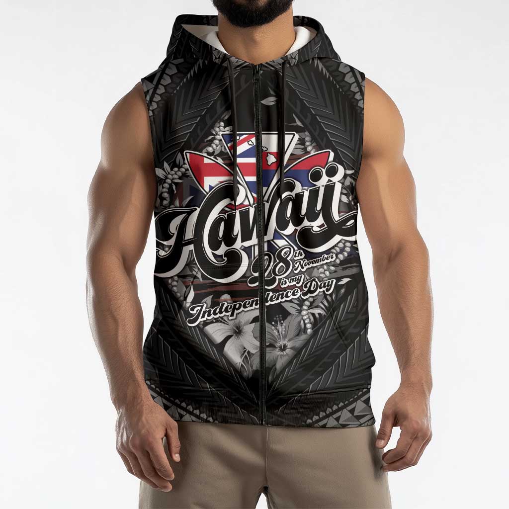 Hawaii November 28th Sleeveless Zip Hoodie Kanaka Maoli Tribal Pattern - Polynesian Pride