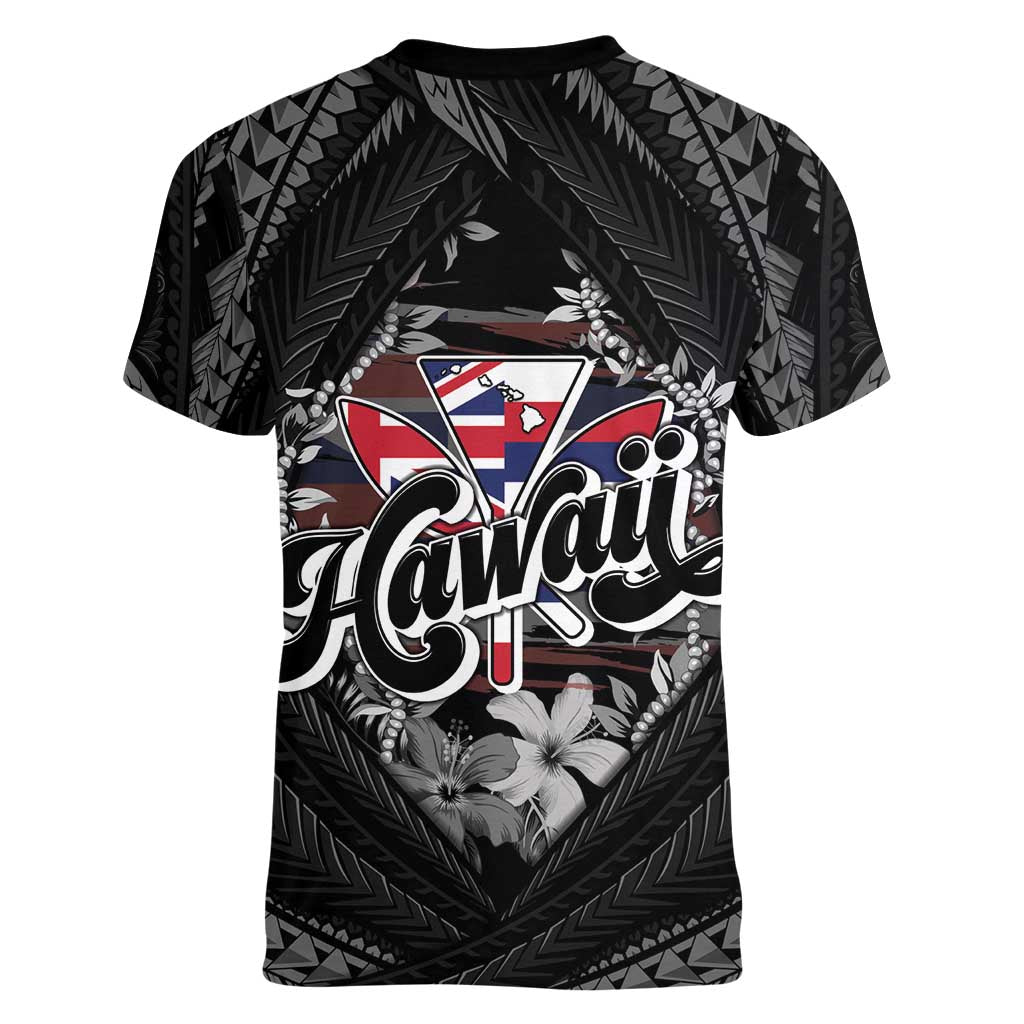 Hawaii November 28th Women V-Neck T-Shirt Kanaka Maoli Tribal Pattern - Polynesian Pride
