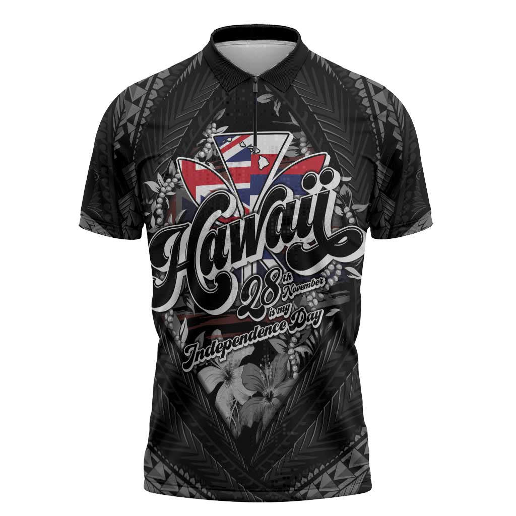 Hawaii November 28th Zipper Polo Shirt Kanaka Maoli Tribal Pattern - Polynesian Pride