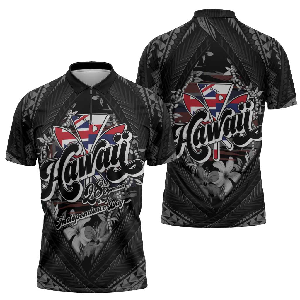 Hawaii November 28th Zipper Polo Shirt Kanaka Maoli Tribal Pattern - Polynesian Pride