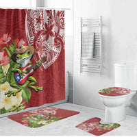 Puerto Rico Coqui Frog Bathroom Set Tropical Flowers Polynesian Style LT05 Bathroom Set (4 pcs) Red - Polynesian Pride