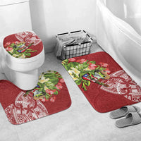 Puerto Rico Coqui Frog Bathroom Set Tropical Flowers Polynesian Style LT05 Mat Set Only (3 pcs) One Size Red - Polynesian Pride