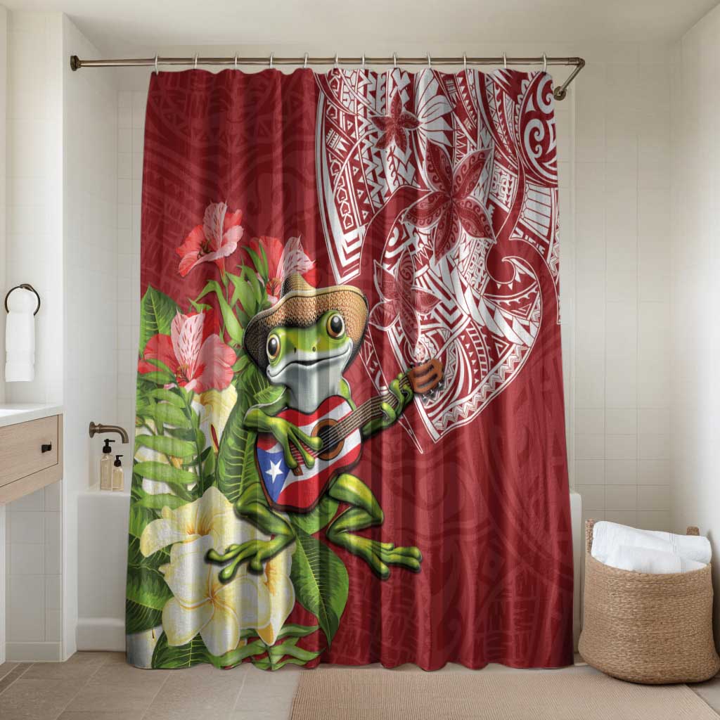 Puerto Rico Coqui Frog Bathroom Set Tropical Flowers Polynesian Style LT05 Shower Curtain Only Red - Polynesian Pride