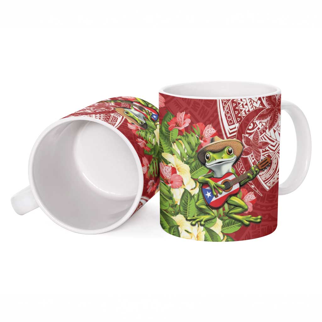Puerto Rico Coqui Frog Ceramic Mug Tropical Flowers Polynesian Style LT05 - Polynesian Pride