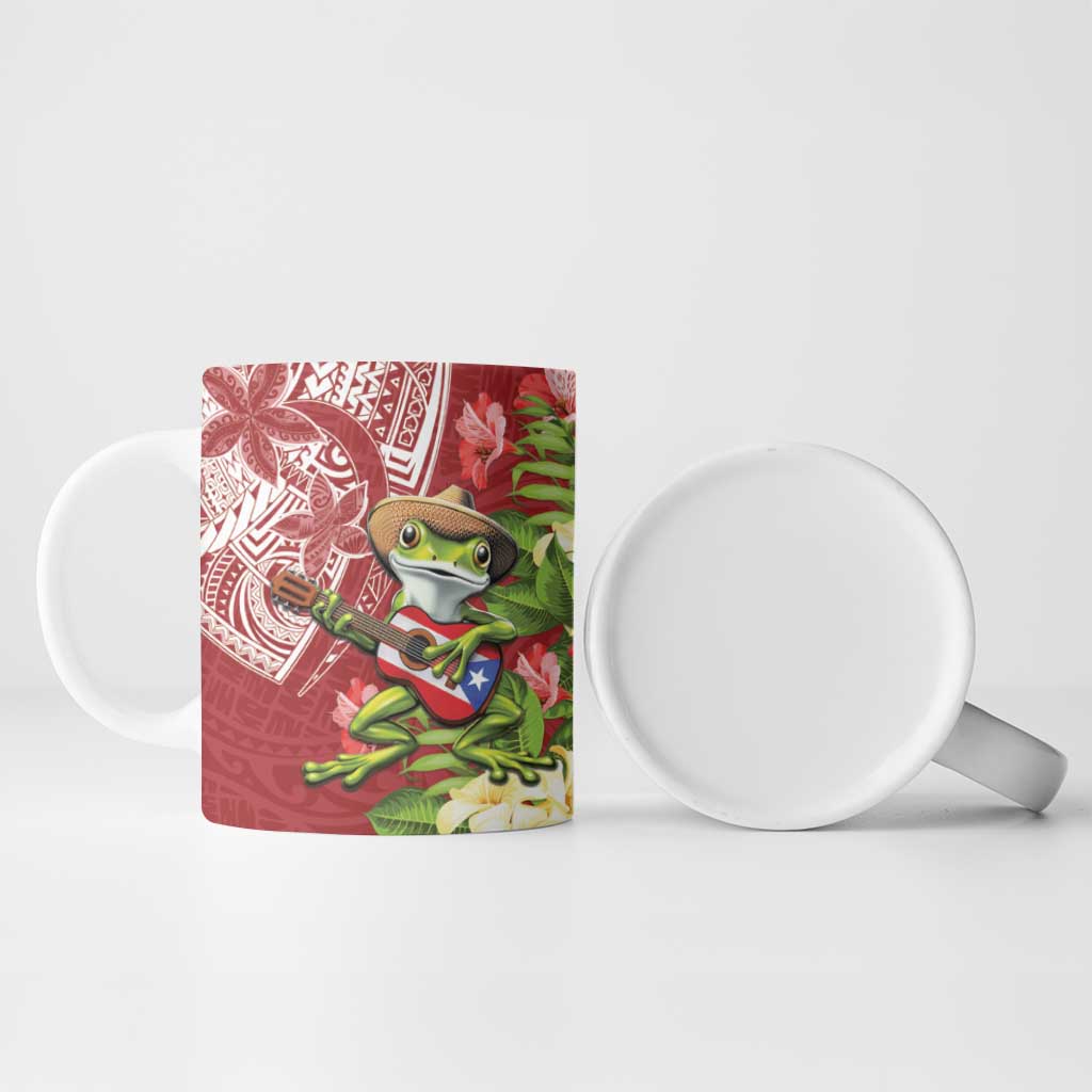 Puerto Rico Coqui Frog Ceramic Mug Tropical Flowers Polynesian Style LT05 - Polynesian Pride