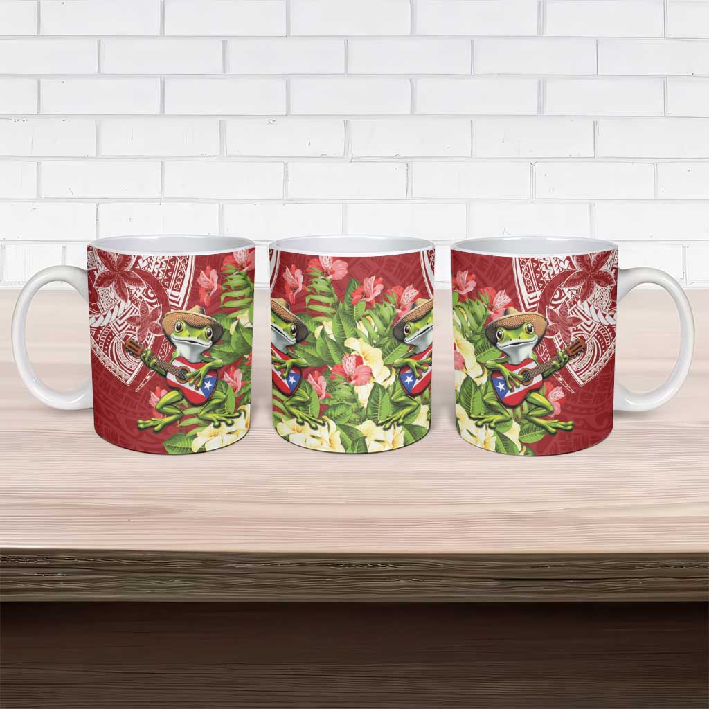 Puerto Rico Coqui Frog Ceramic Mug Tropical Flowers Polynesian Style LT05 - Polynesian Pride