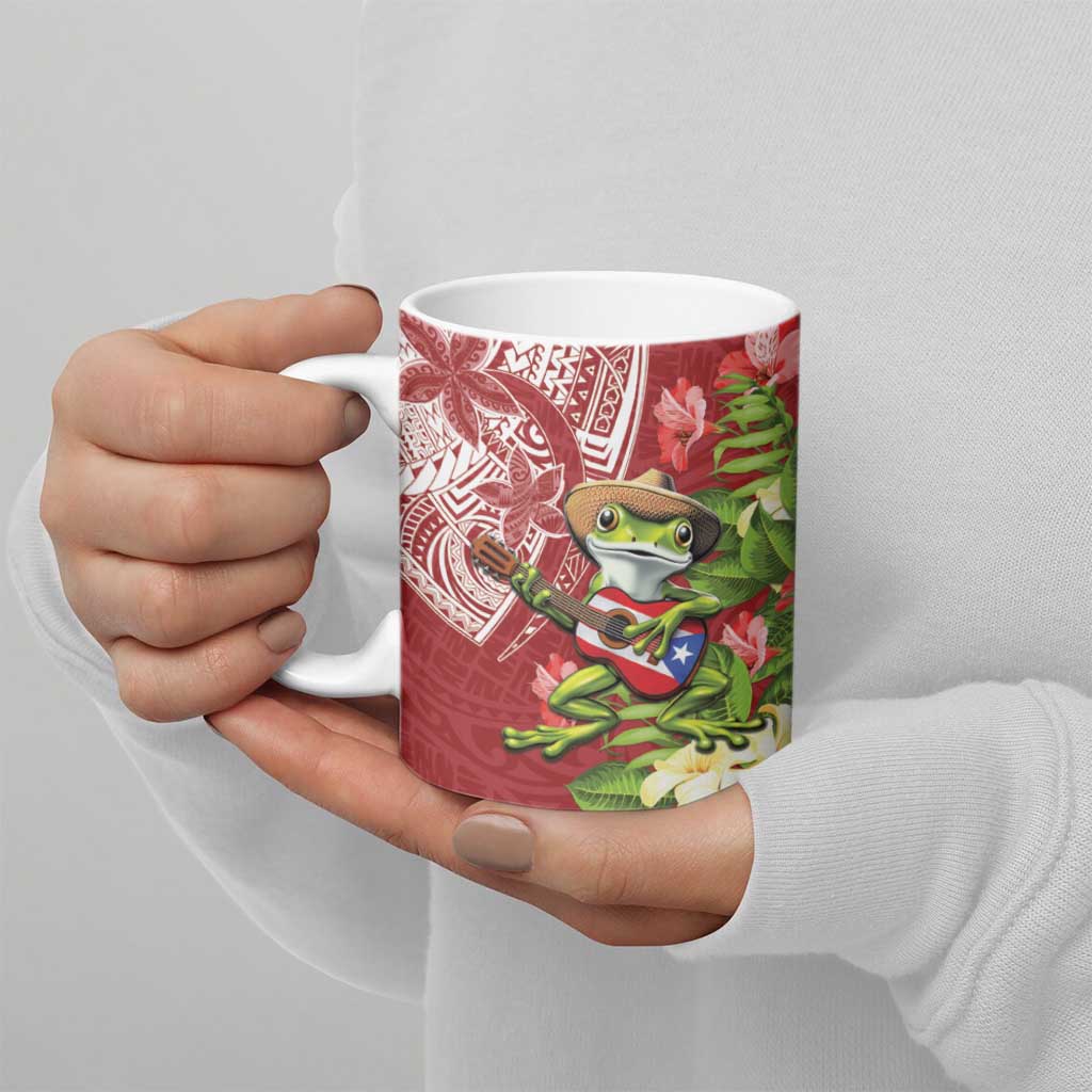 Puerto Rico Coqui Frog Ceramic Mug Tropical Flowers Polynesian Style LT05 - Polynesian Pride