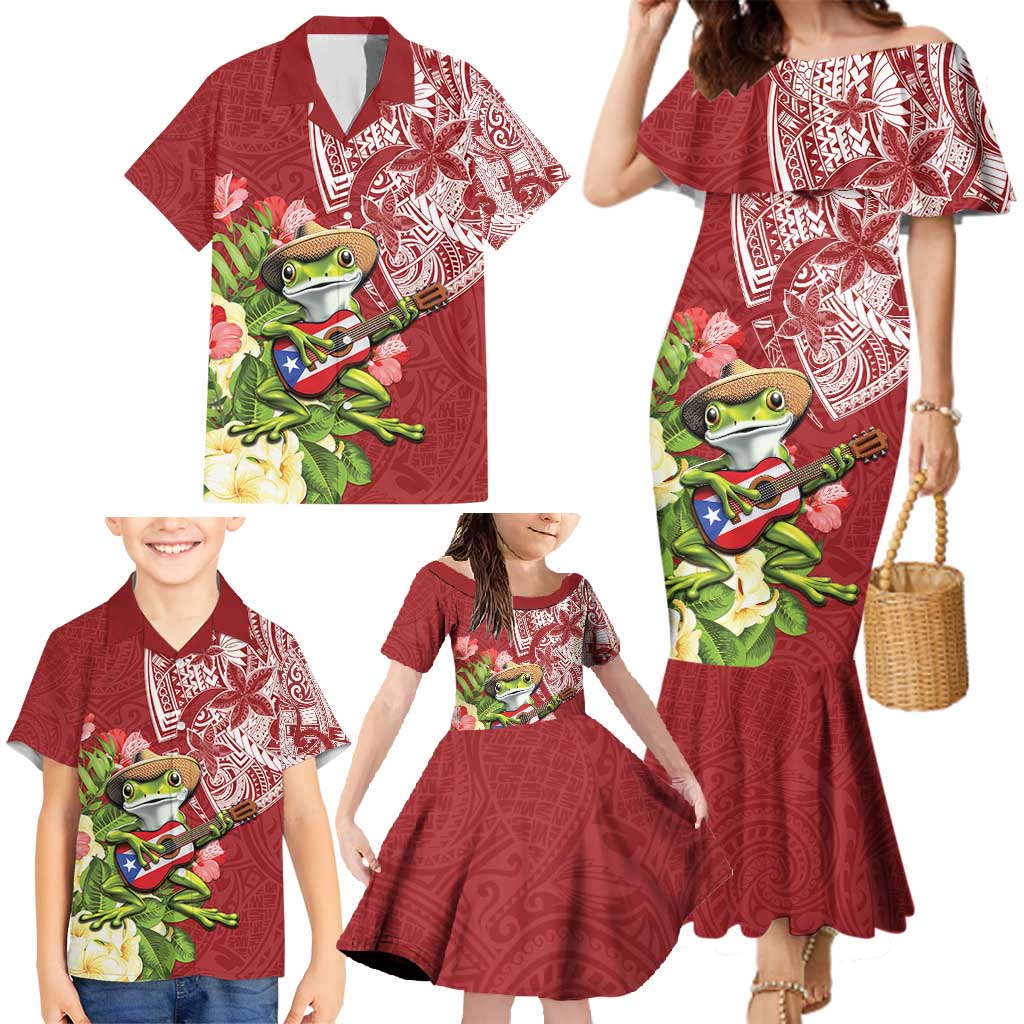 Puerto Rico Coqui Frog Family Matching Mermaid Dress and Hawaiian Shirt Tropical Flowers Polynesian Style LT05 - Polynesian Pride