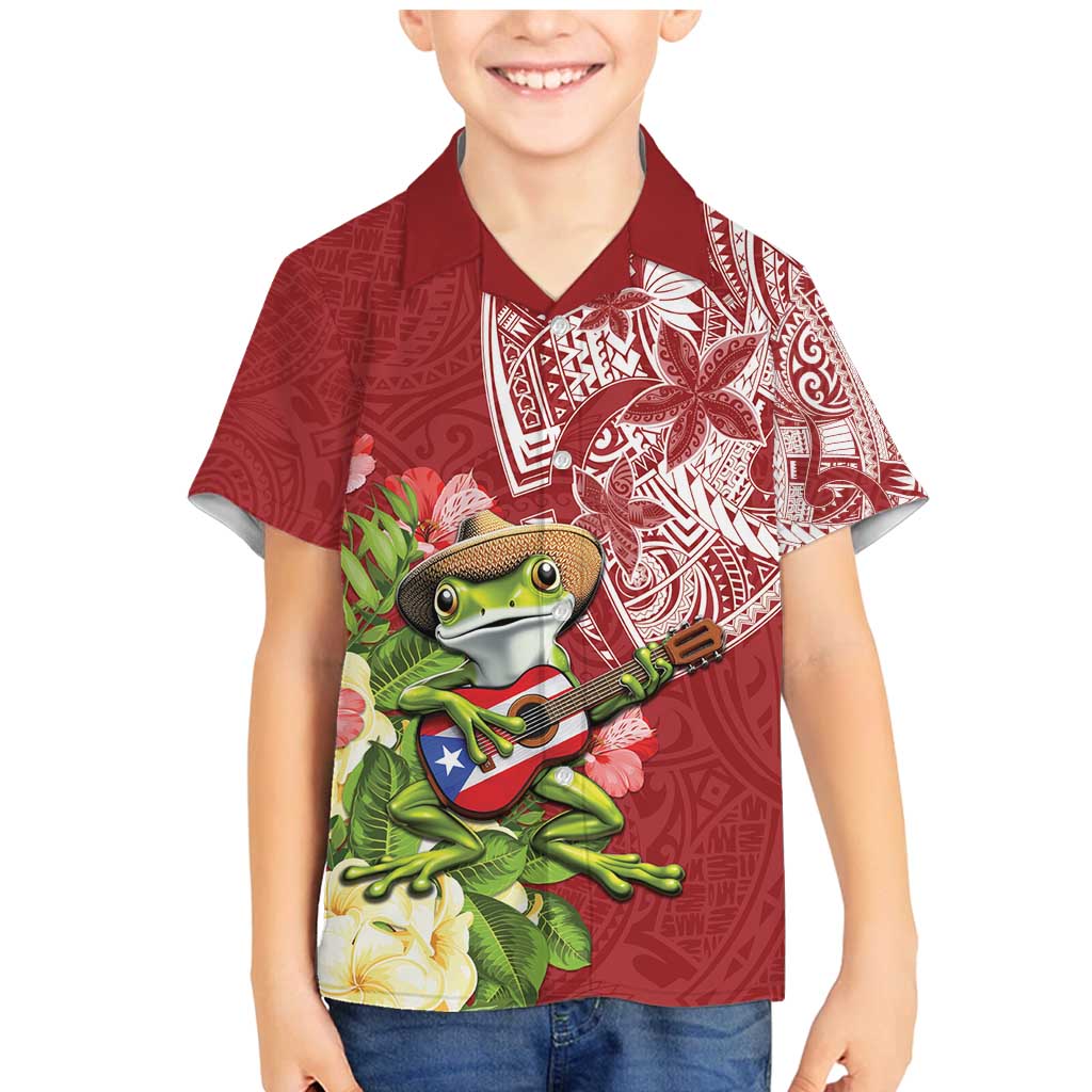 Puerto Rico Coqui Frog Family Matching Mermaid Dress and Hawaiian Shirt Tropical Flowers Polynesian Style LT05 Son's Shirt Red - Polynesian Pride