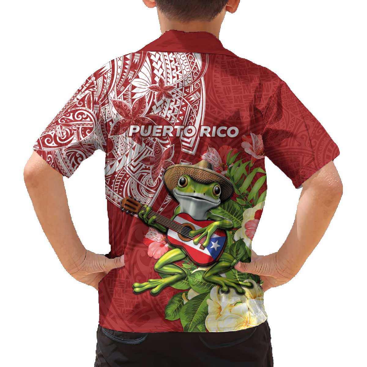 Puerto Rico Coqui Frog Family Matching Off The Shoulder Long Sleeve Dress and Hawaiian Shirt Tropical Flowers Polynesian Style LT05 - Polynesian Pride