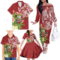 Puerto Rico Coqui Frog Family Matching Off The Shoulder Long Sleeve Dress and Hawaiian Shirt Tropical Flowers Polynesian Style LT05 - Polynesian Pride