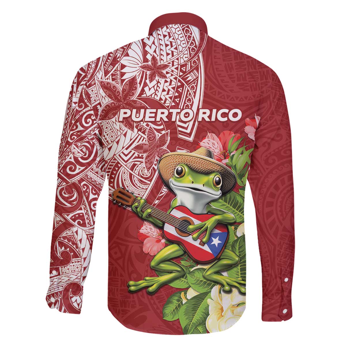 Puerto Rico Coqui Frog Family Matching Off The Shoulder Long Sleeve Dress and Hawaiian Shirt Tropical Flowers Polynesian Style LT05 - Polynesian Pride