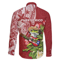 Puerto Rico Coqui Frog Family Matching Off The Shoulder Long Sleeve Dress and Hawaiian Shirt Tropical Flowers Polynesian Style LT05 - Polynesian Pride
