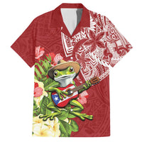 Puerto Rico Coqui Frog Family Matching Off Shoulder Maxi Dress and Hawaiian Shirt Tropical Flowers Polynesian Style LT05 Dad's Shirt - Short Sleeve Red - Polynesian Pride