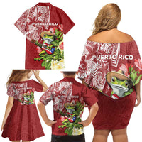 Puerto Rico Coqui Frog Family Matching Off Shoulder Short Dress and Hawaiian Shirt Tropical Flowers Polynesian Style LT05 - Polynesian Pride