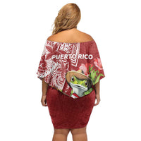 Puerto Rico Coqui Frog Family Matching Off Shoulder Short Dress and Hawaiian Shirt Tropical Flowers Polynesian Style LT05 - Polynesian Pride