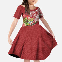 Puerto Rico Coqui Frog Family Matching Puletasi and Hawaiian Shirt Tropical Flowers Polynesian Style LT05 Daughter's Dress Red - Polynesian Pride