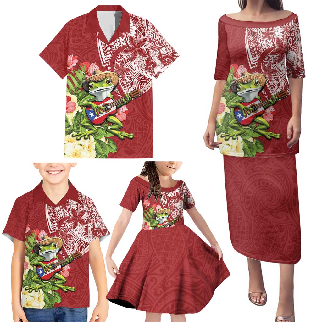 Puerto Rico Coqui Frog Family Matching Puletasi and Hawaiian Shirt Tropical Flowers Polynesian Style LT05 - Polynesian Pride