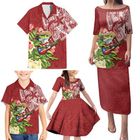 Puerto Rico Coqui Frog Family Matching Puletasi and Hawaiian Shirt Tropical Flowers Polynesian Style LT05 - Polynesian Pride