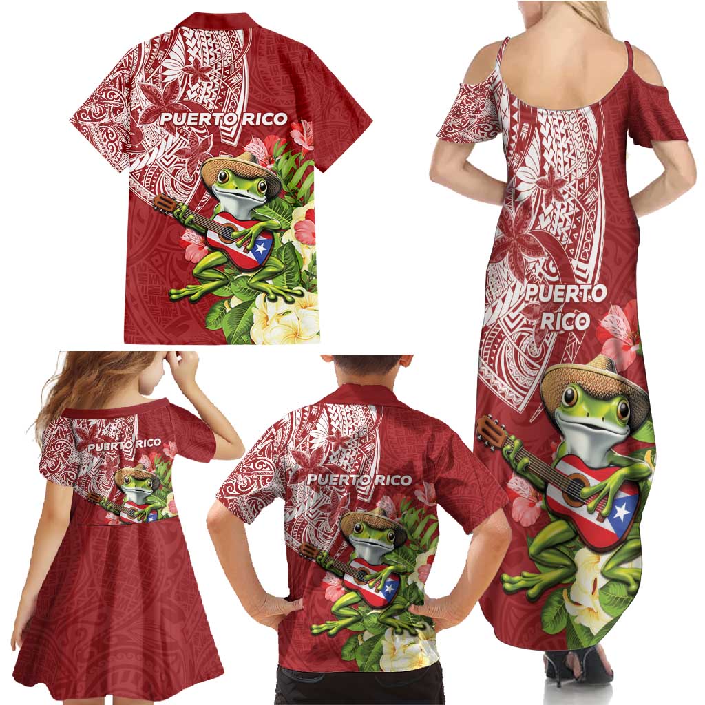 Puerto Rico Coqui Frog Family Matching Summer Maxi Dress and Hawaiian Shirt Tropical Flowers Polynesian Style LT05 - Polynesian Pride