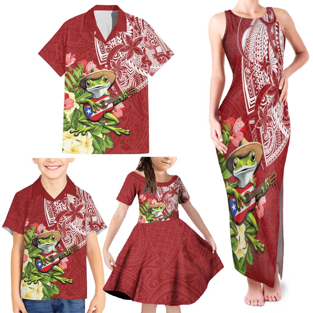 Puerto Rico Coqui Frog Family Matching Tank Maxi Dress and Hawaiian Shirt Tropical Flowers Polynesian Style LT05 - Polynesian Pride