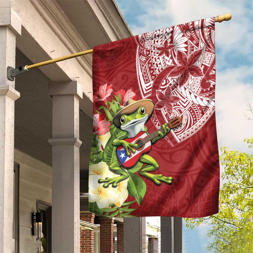 Puerto Rico Coqui Frog Garden Flag Tropical Flowers Polynesian Style - Polynesian Pride