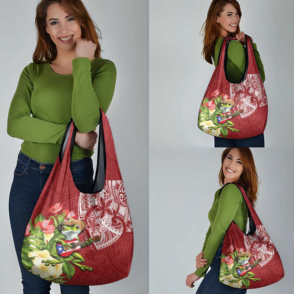 Puerto Rico Coqui Frog Grocery Bag Tropical Flowers Polynesian Style LT05 - Polynesian Pride