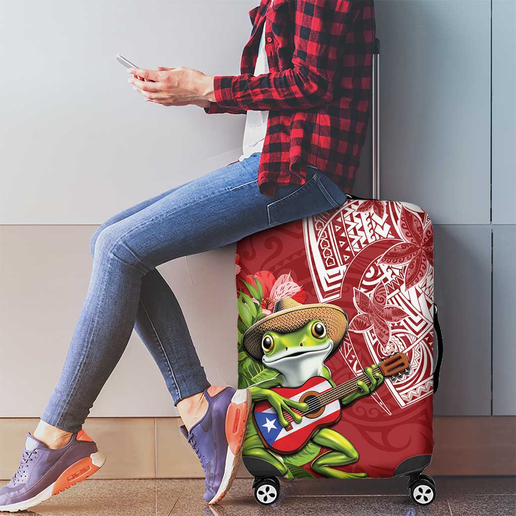 Puerto Rico Coqui Frog Luggage Cover Tropical Flowers Polynesian Style - Polynesian Pride
